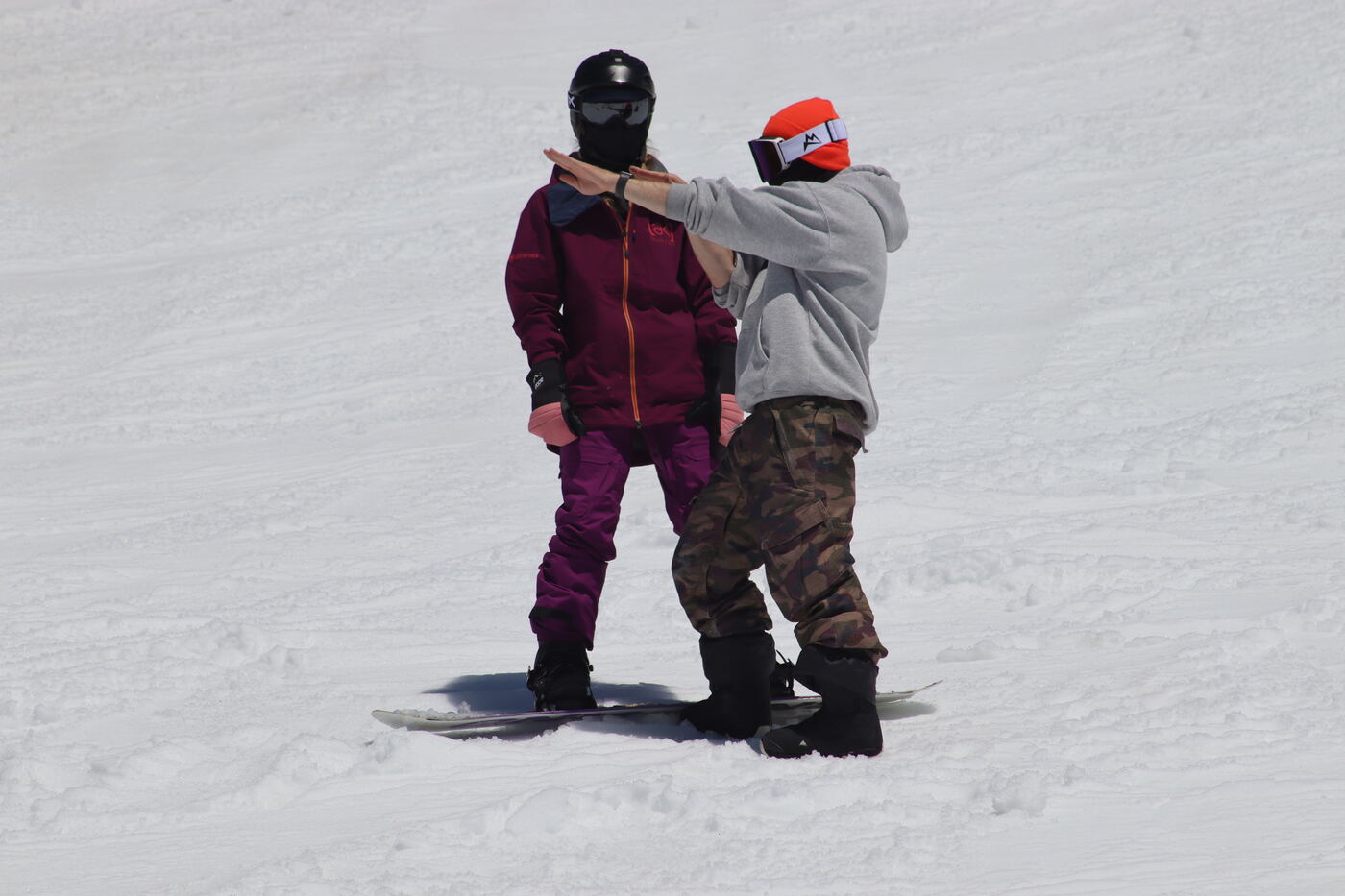 Tommie setting a rider's stance on the snow